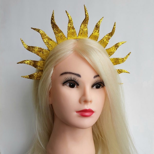 Halloween gold sun crown Glitter sun halo Christmas headband Celestial headpiece