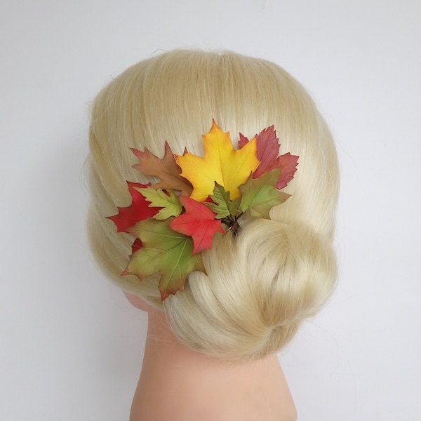 Maple leaf bridal hair pin Autumn leaves wedding hair piece Fall flower pins orange red green leaf hair pin fall Oak leaf accessories