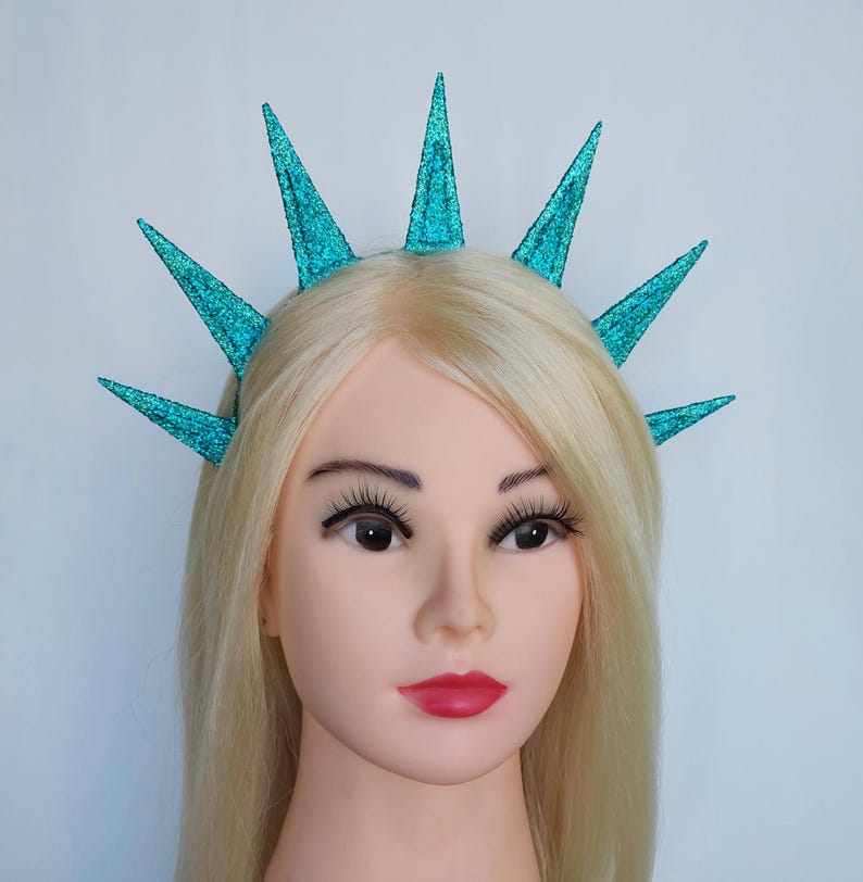 Teal spikes halo crown Halloween glitter holiday headband image 3