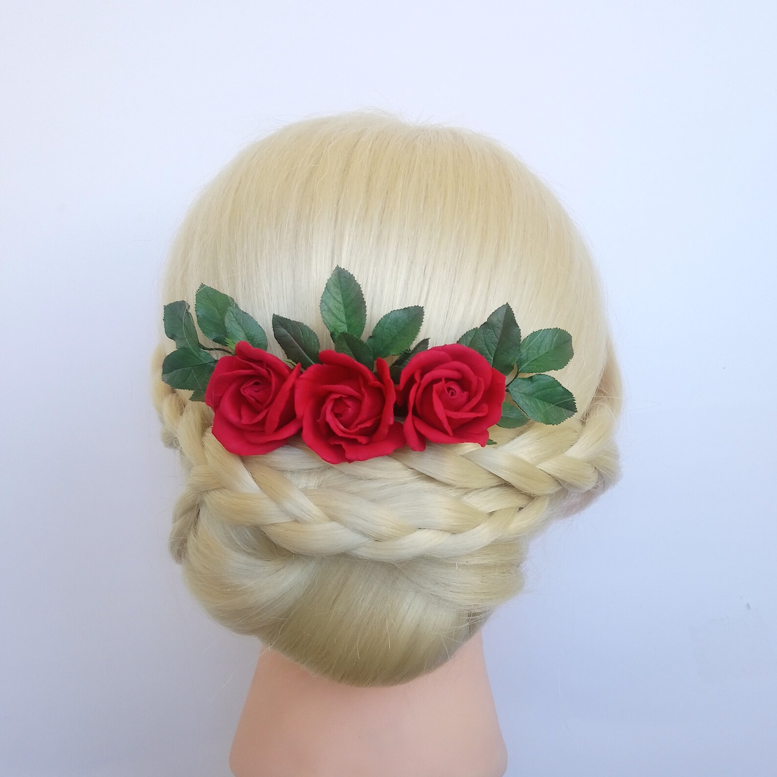 Red Roses Bridal Flower Comb Realistic Rose Wedding Etsy