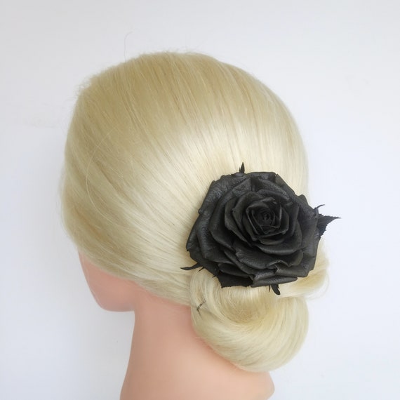 Halloween pelo clip Gothic rosa negra damas accesorio pelo joyas flor Black