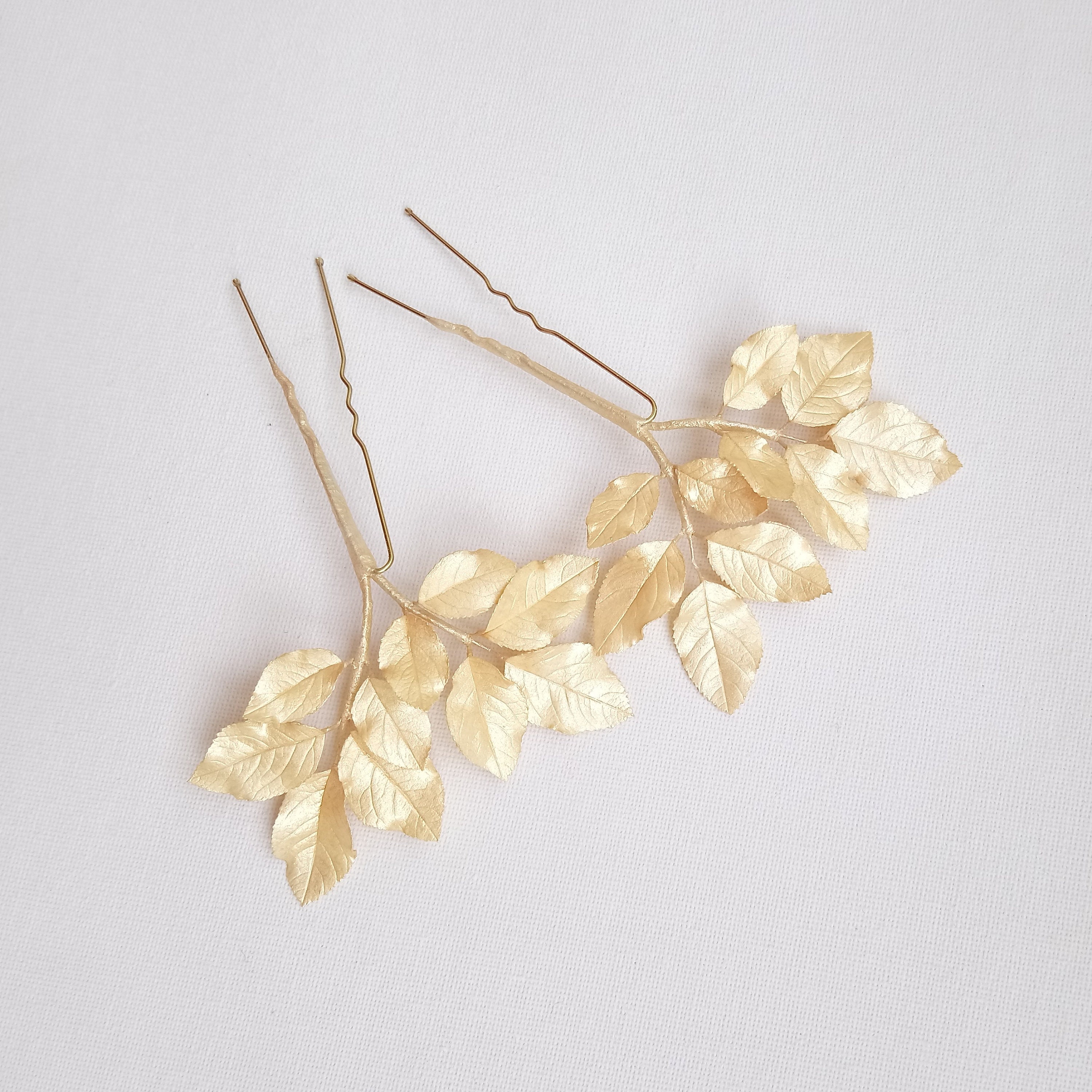 Gold Leaf Hair Pins Metallic Leaves Bridal Hair Pins Gold Etsy