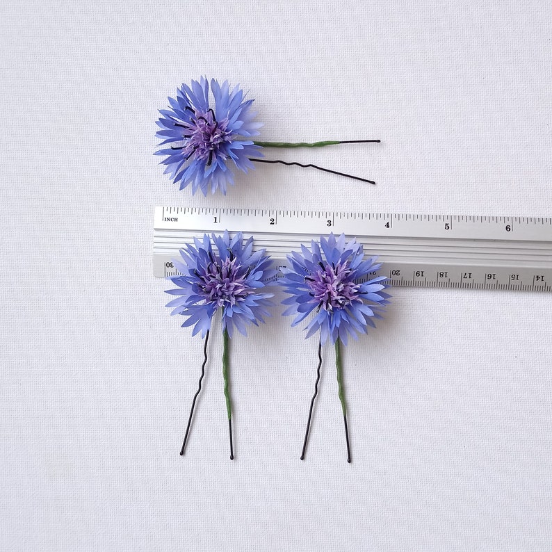 Cornflower bridal hair pins Blue flower hairpiece image 7