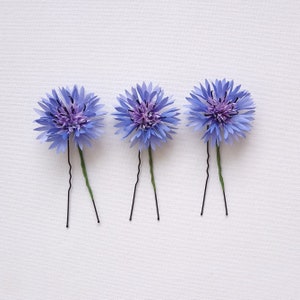 Cornflower bridal hair pins Blue flower hairpiece 3 hair pin