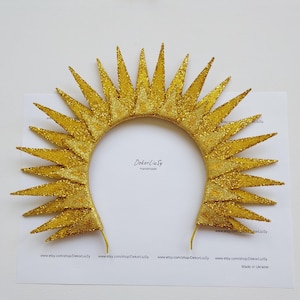 Gold Sonnen Krone, Glitter Halo Kopfschmuck, Handgemachte Statement Krone, Festival Haarband, Halloween Kostüm