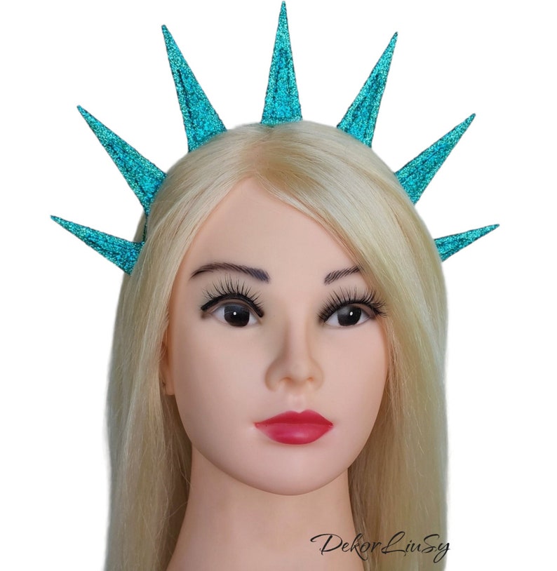 Teal spikes halo crown Halloween glitter holiday headband image 10