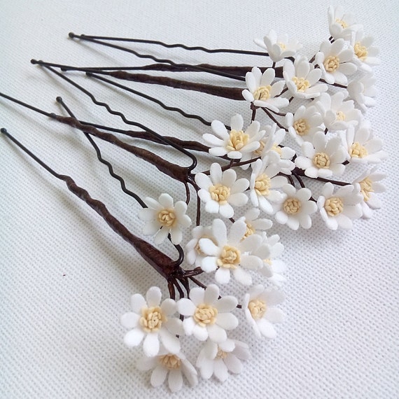 Small white flower hair pins deals
