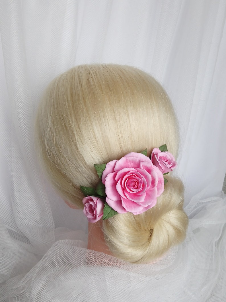 Pink Rose Bridal Flower Hair Pins Rustic Wedding Real Touch Etsy