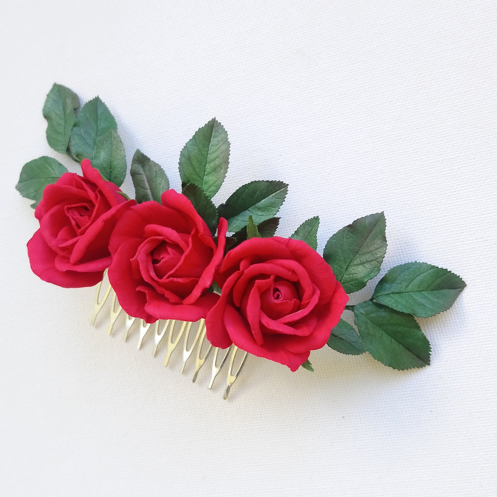 Red Roses Bridal Flower Comb Realistic Rose Wedding Etsy