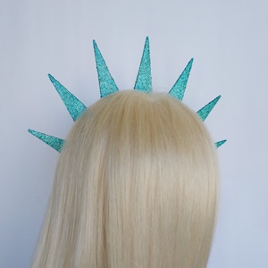 Teal spikes halo crown Halloween glitter holiday headband image 6