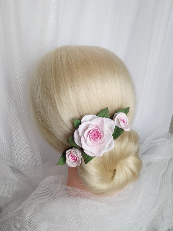 Pink Rose Hair Pins Bridal Flower Hair Pins Rustic Wedding Etsy
