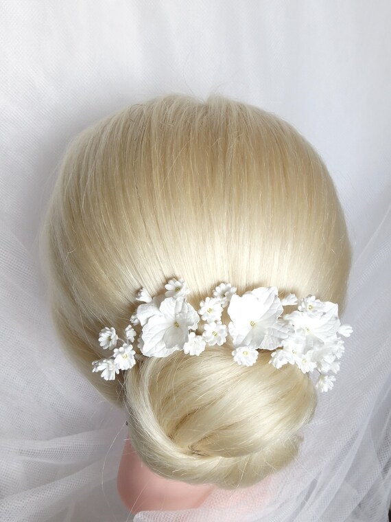 Bridal White Flower Hair Pins Small White Flower Hair Pins Etsy