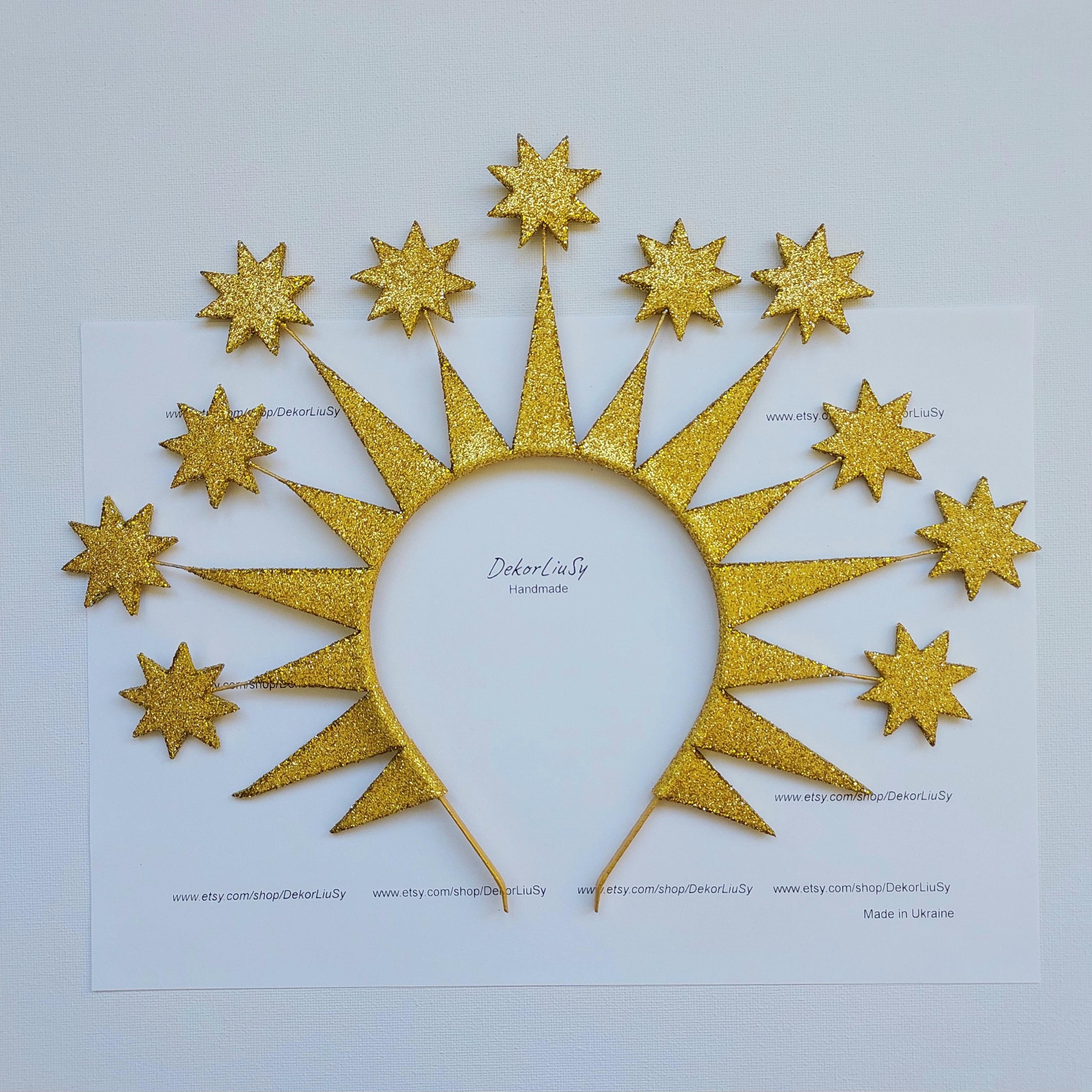 Christmas Gold stars headband Celestial headpiece Festival Gold Glitter Crown Holiday stars headdress Halloween stars tiara New Year Crown