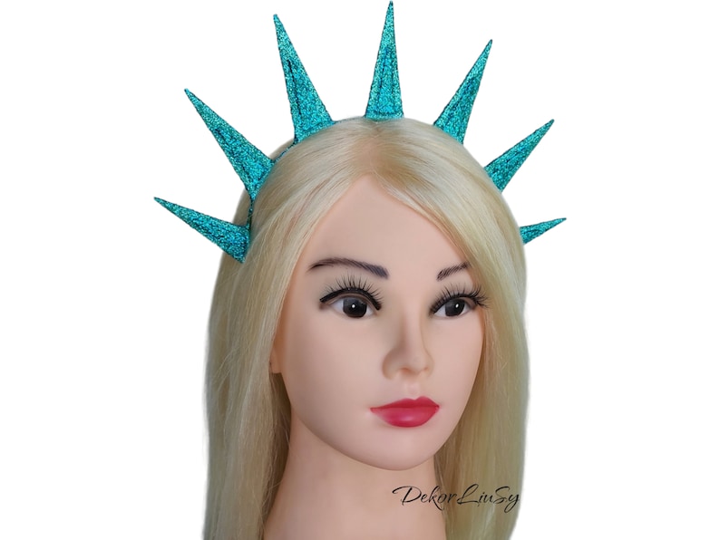 Teal spikes halo crown Halloween glitter holiday headband image 2