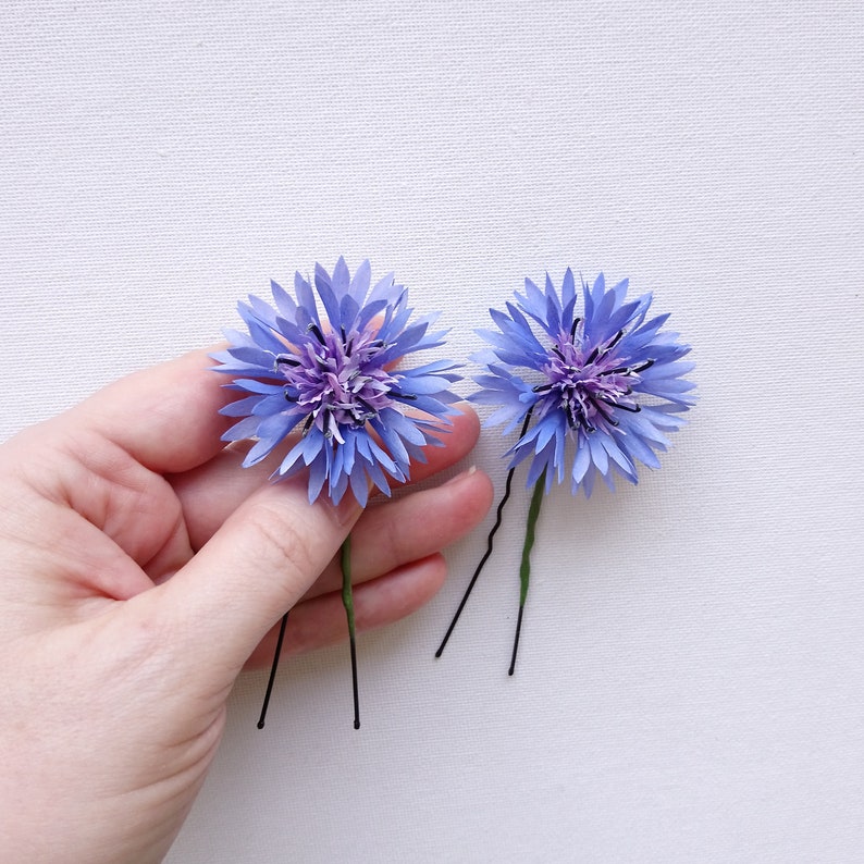Cornflower bridal hair pins Blue flower hairpiece image 4