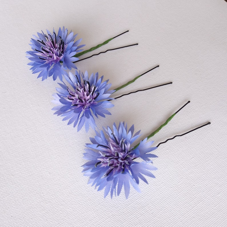 Cornflower bridal hair pins Blue flower hairpiece image 6
