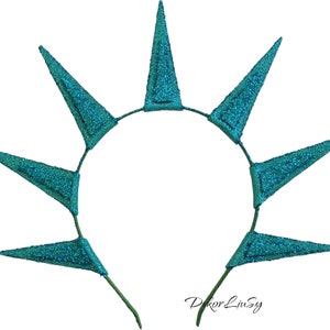Teal spikes halo crown Halloween glitter holiday headband image 5