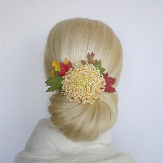Fall Wedding Flower Hairpiece Autumn Chrysanthemum Hair Comb Etsy