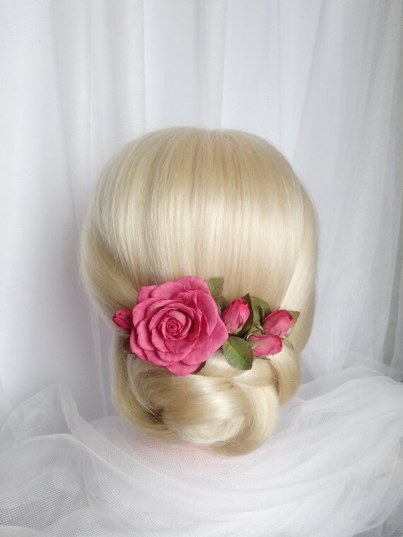 Coral Pink Rose Bridal Flower Hair Pins Coral Rose Flower Hair Etsy