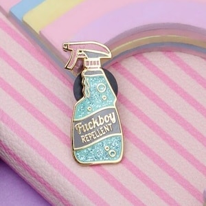 Fuckboy Repellent Glitter Pin Funny Pin | Hard Enamel Lapel Pin | Gold | Lapel Pins | Enamel Pins | Feminist Pin | Feminism | Women&#39;s Gift