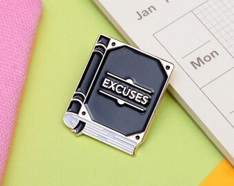 Little Book of Excuses | Gold Soft Enamel Pin | Funny Lapel Pin | Book Enamel Pins | Introvert Pin | Anti Social | Gift