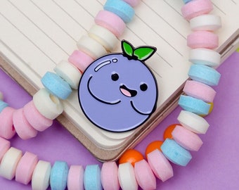 Blueberry Pin | Kawaii Fruit Pin | Vegan Pins | Enamel Lapel Pin | Vegan Gifts | Lapel Pins | Enamel Pins | Cute Berry Pin | Purple Lilac