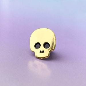 Skelly | Skull Enamel Pin | Tiny Gold Plated Enamel Lapel Pin | Goth Enamel Pins | Gothic Pin | Grunge Gift