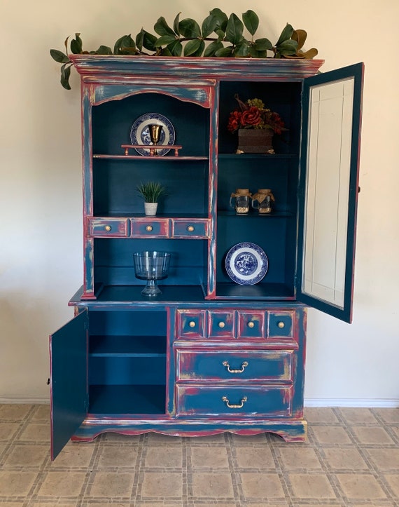 Elegant Boho China Cabinet With Lights Drippy Gold And Royal Etsy