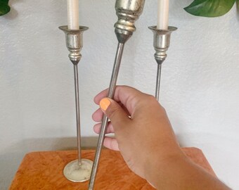 Vintage Rustic Metal Candlestick Holders