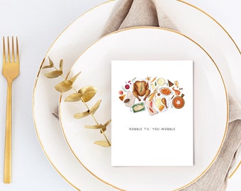 Thanksgiving Greeting Card | Gobble Til' You Wobble Funny Greeting Card for Thanksgiving and Autumn | Turkey Greeting Card Set