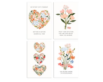 Notizen vom Herzen Art Postkarten Set von 4 oder 8, Galentine Valentine Kunstdruck