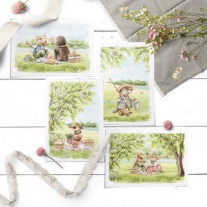 Ensemble de cartes postales animalières Cartes de correspondance aquarelle Coquette Peinture animalière vintage Coquette déco de chambre Nature Cartes postales illustrées Cadeau pour un ami