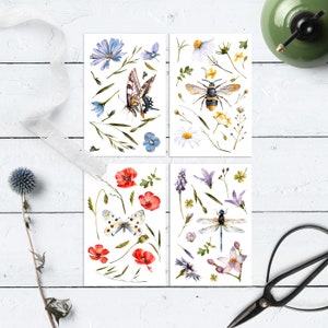 Schmetterling und Blumen Postkarten 4er oder 8er Set | Aquarell Natur Kunst | Gartenarbeit Druck | Natur Postkarten | Postcrossing Penpal