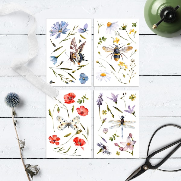 Butterfly and Floral Postcard Set of 4 or 8 | Watercolor Nature Art | Gardening Print | Nature Postcards | Postcrossing Penpal
