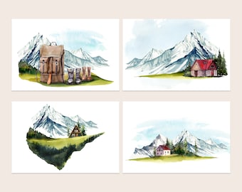 The Mountains are Calling Postcard Set | Watercolor Nature Illustrations | Set of 4 or 8 Postcards | Mini Prints | Travel Cards | Mountains