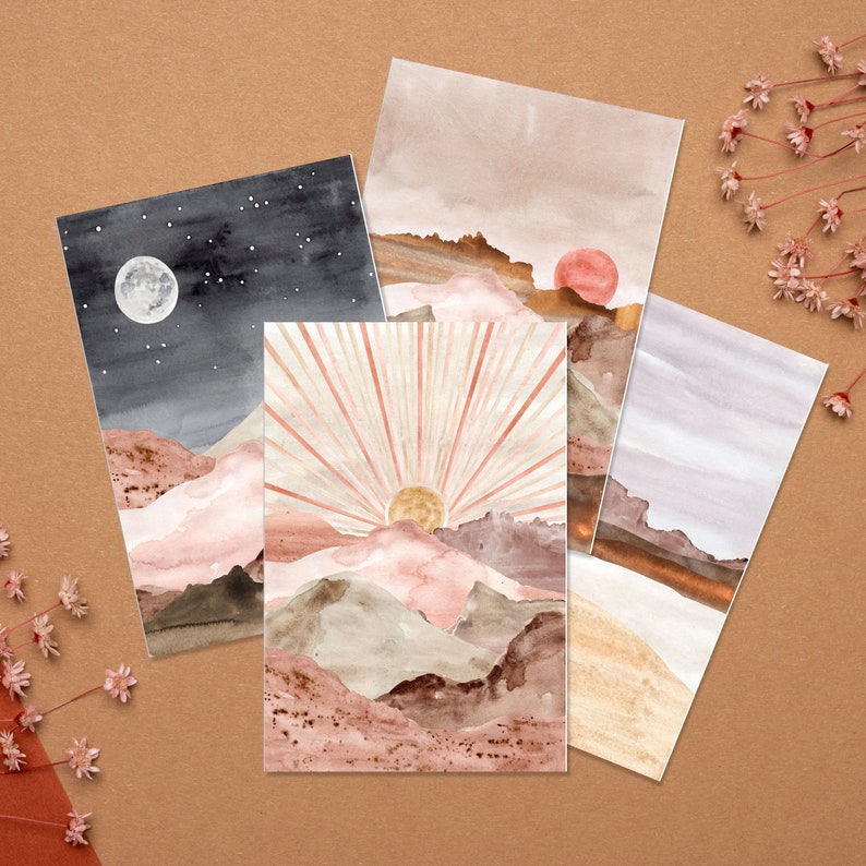 Desert Landscape Postcard Set of 4 or 8 Watercolor Nature Art Boho Decor Landscape Postcards Desert Print Notecards Mini Art Print image 1