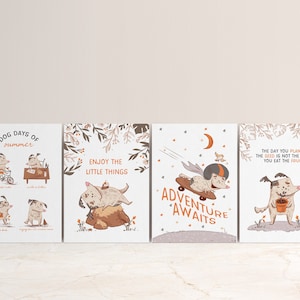 Días de Perros de Postales de Verano / Conjunto de 4 u 8 / Regalo Pen Pal / Postales Ilustradas / Postales de Perro / Postales de Verano para Mascotas / Mini Impresión de Arte