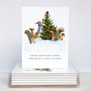 Coffret de 8 cartes de Noël écureuil | Jeu de cartes de Noël écureuil, coffret illustré à l'aquarelle, jeux de mots rigolos pour les fêtes