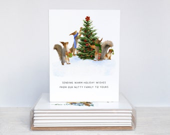 Boxed Set of 8 Squirrel Christmas Cards | Squirrel Christmas Card Set, Watercolor Illustrated Boxed Set, Funny Pun Holiday Greeting Cards