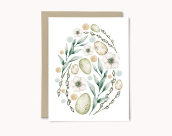 Tarjeta de felicitación de huevo de Pascua de acuarela / Tarjeta de notas de primavera ilustrada / Celebración / Tarjeta de Pascua / Regalo para Pascua / Tarjeta de Pascua floral