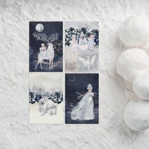 Jeu de cartes postales La Reine des neiges, lot de 4 ou 8 cartes postales, petite impression d'art, cartes postales pittoresques d'hiver