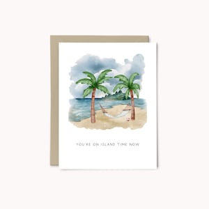 heure de l'île | Carte de retraite drôle de jeu de mots | Cadeau de retraite pour un collègue de travail | Carte de retraite pour papa | Vous êtes à la retraite | Aquarelle illustrée