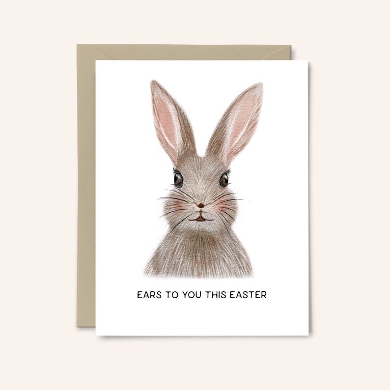 Des oreilles pour vous à Pâques Carte de vœux de Pâques Carte-cadeau de Pâques aquarelle Lapin de Pâques Bravo à vous Célébration du printemps image 1