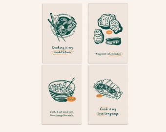 Food Philosophy Postcard Set - Green Set |  Illustrated Food Postcards | Abstract Art Prints | Gift for Foodie | Postcrossing Penpal Gift