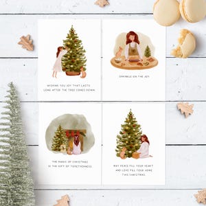Whiskers and Wishes-kerstkaartenset | Kat kerstkaarten, pakket kerstkaarten in doos | Kerstkaart voor kattenliefhebbers | Kattendame