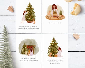Watercolor Cat Christmas Card Set: Holiday Kitty Cards