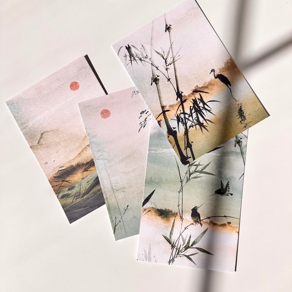 Zen Postcard Set | Watercolor Art Mini Prints | Sumi-e Ink Art | Aesthetic Postcards | Pen Pal Art Gift | Small Art Print | Japanese Art