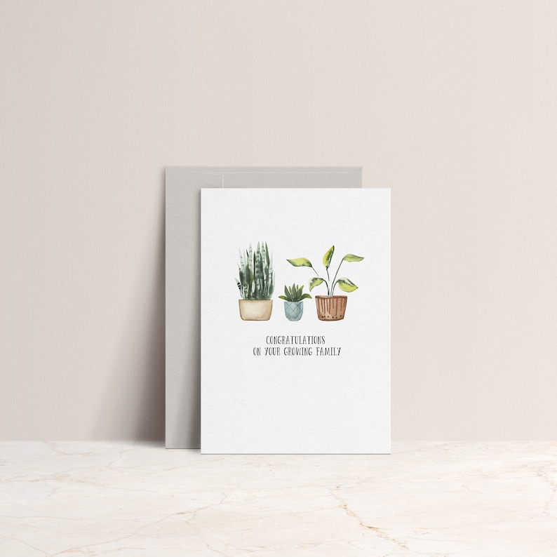 Congratulations on Your Growing Family New Baby Card, New Arrival Card, Watercolor Plants, New Baby Gift Seeded Paper New Baby Greeting image 1