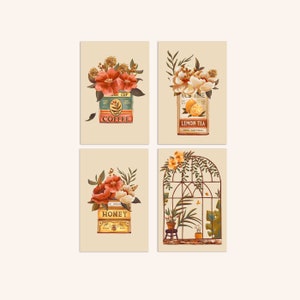 Cartes postales Sonnets en boîte de conserve | Lot de 4 ou 8 cartes postales d'inspiration vintage | Mini impression d'art | Bouquet de fleurs nostalgique en boîte cadeau artistique