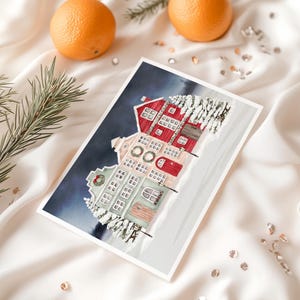 Cartões de Natal de Vila de Neve | Conjunto de Cartões de Natal em Caixa | Presente de Natal Ilustrado de Cidade de Inverno | Cartões de Natal Dobrados em Branco